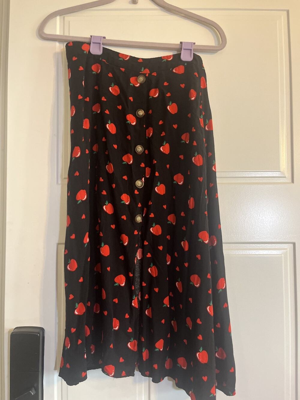 ModCloth X Collectif Skirt Sz US 10 Apples Fall Pattern Button Design Teacher